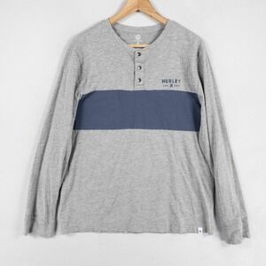 Hurley Henley Shirt Mens Sz Medium Gray Blue Cotton Blend Long Sleeve Casual